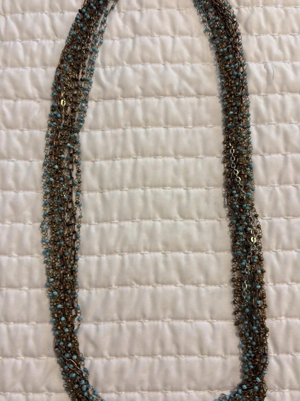 Multi-Strand Turquoise Bead Necklace with Bronze Chains